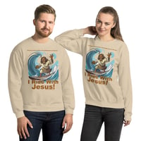 Image 3 of I Ride With Jesus Surfing Unisex Sweatshirt