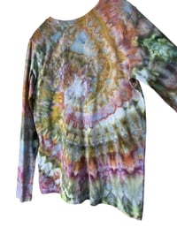Image 7 of XL Ladies Long-Sleeve Stretch Tee in Earthy Spiral Ice Dye