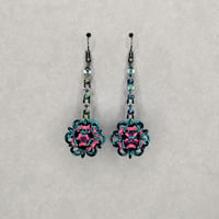 Neon Pink + Teal Dodecahedron Earrings