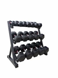 Image 5 of New pair of 5,10,15,20,25,30,40,50,60lb rubber dumbbells with rack