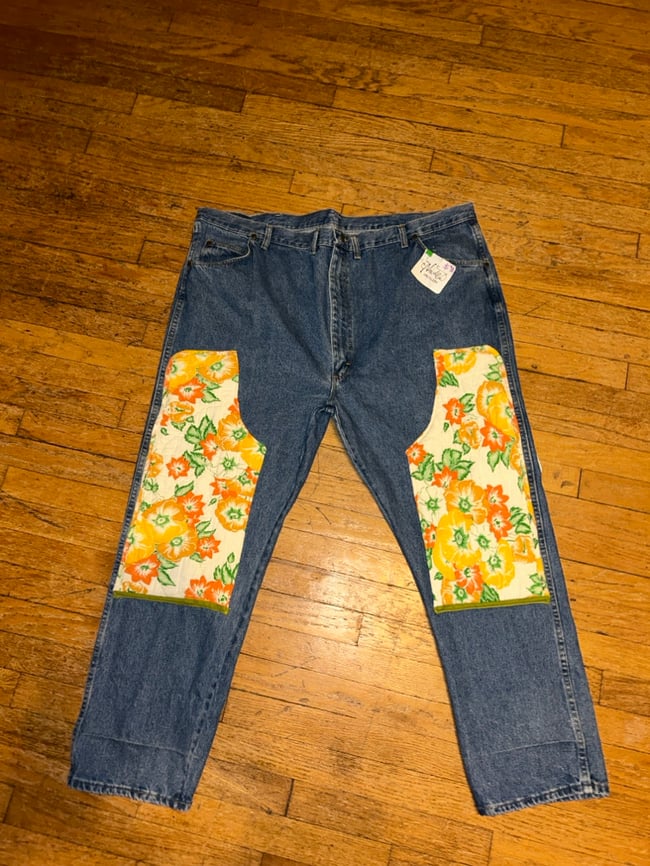Double Knee Floral Quilt Denim, 48”x30”