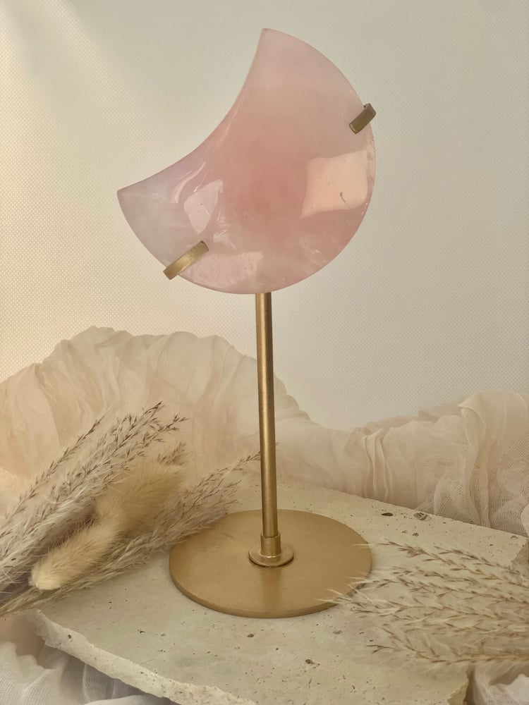 Image of Rose Quartz Crescent Moon Carvings (with stand)
