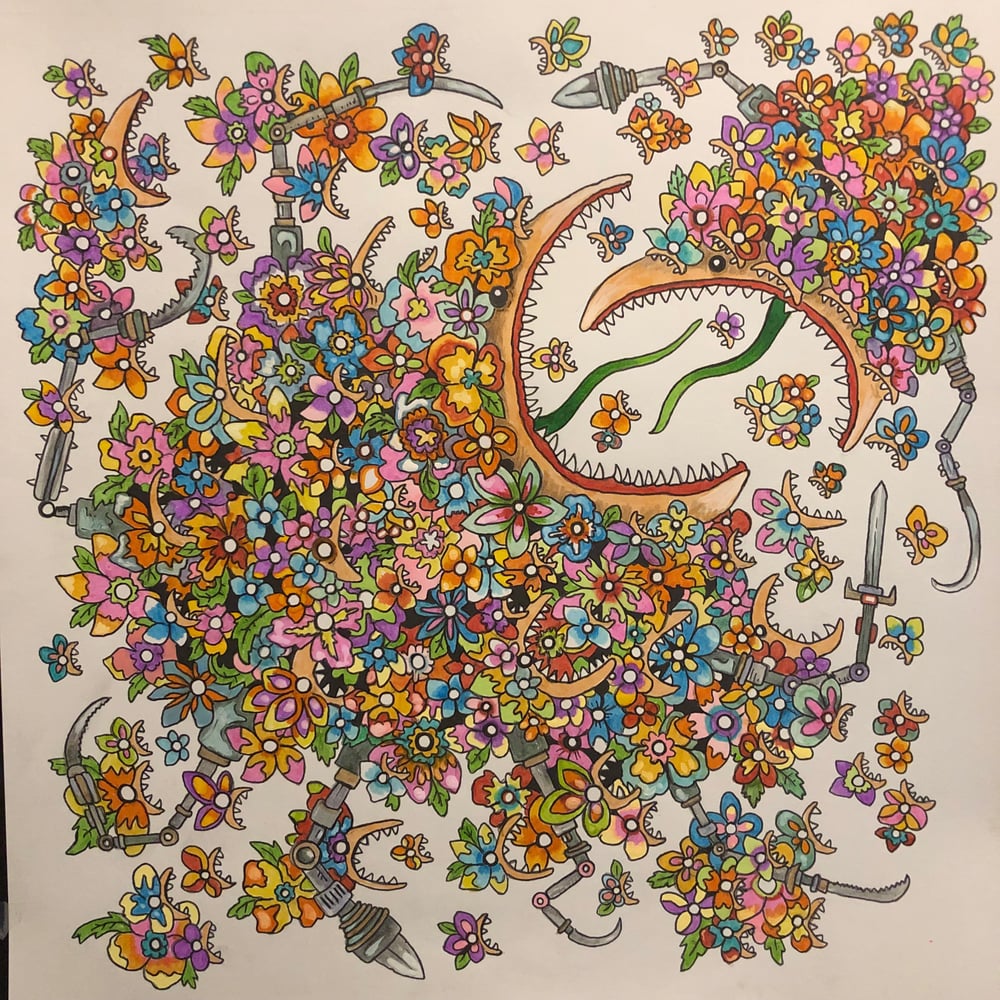 Image of Nothing Lives 4 Ever In The War of Plants 14x14 original ink,watercolor, and acrylic 