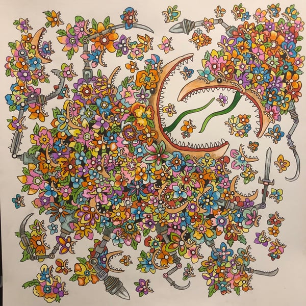 Image of Nothing Lives 4 Ever In The War of Plants 14x14 original ink,watercolor, and acrylic 