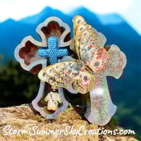 Image 1 of Denim Colored Cross with Butterfly Prayer/Trinket Box