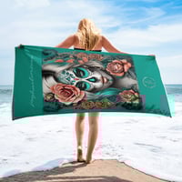 Image 2 of Towel Coral and Teal Sugar Skull