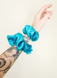 Neon Blue Satin Scrunchie