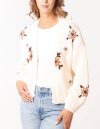 Image 1 of IVORY DAISY EMBROIDERY OPEN KNIT CARDIGAN