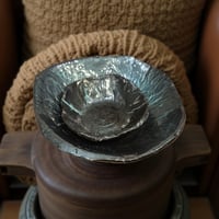 Image 3 of Handmade Iridescent Anthracite Ceramic-Style Nesting Bowls I Cosmic Blue Textured Fruit Bowl|