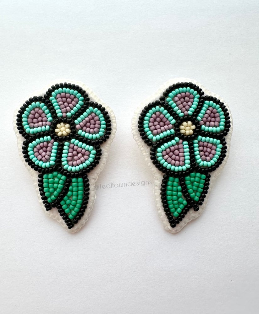 Image of Multicolored Traditional Cree Floral Beaded Earrings