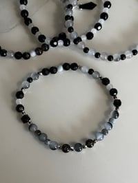 Image 8 of Black, White and Silver Skull Tumbler Bracelet Stack