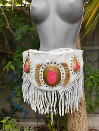 Image 5 of Dolly Bum bag suede fringe tassels WHITE and Moroccan Stone