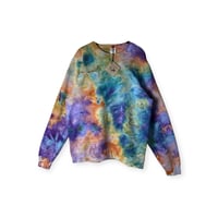 Image 1 of M Unisex Ring Spun Cotton Blend Crew Sweatshirt in Earthy Rainbow Watercolor Ice Dye