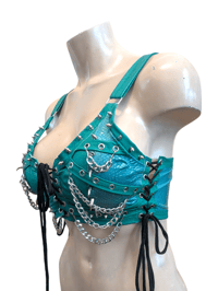 Image 1 of Green chain and eyelet bralette 