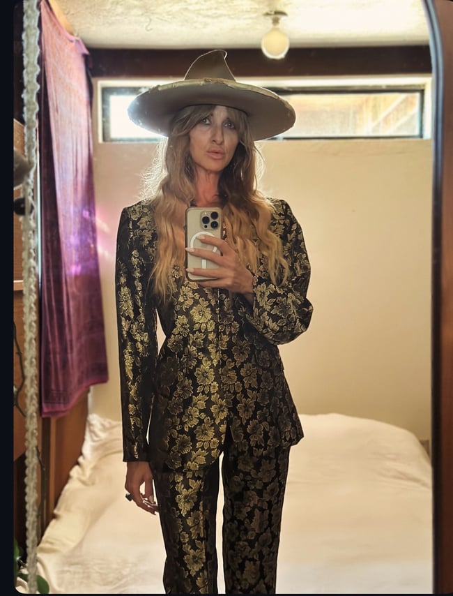 1970s gold and noir metallic western trouser suit