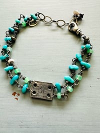 Image 2 of double strand Campitos turquoise and chalcedony charm bracelet