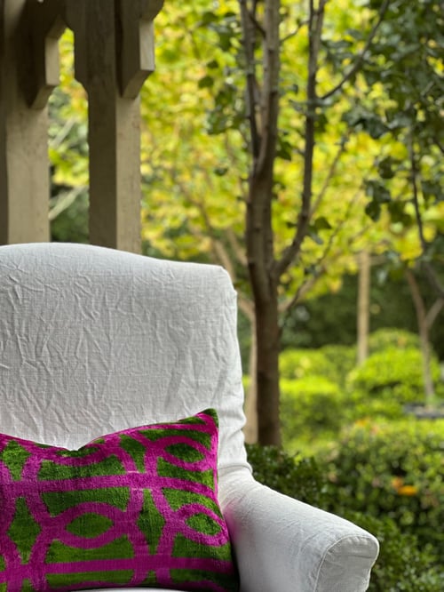 Image of Pink & Green Ikat Cushion