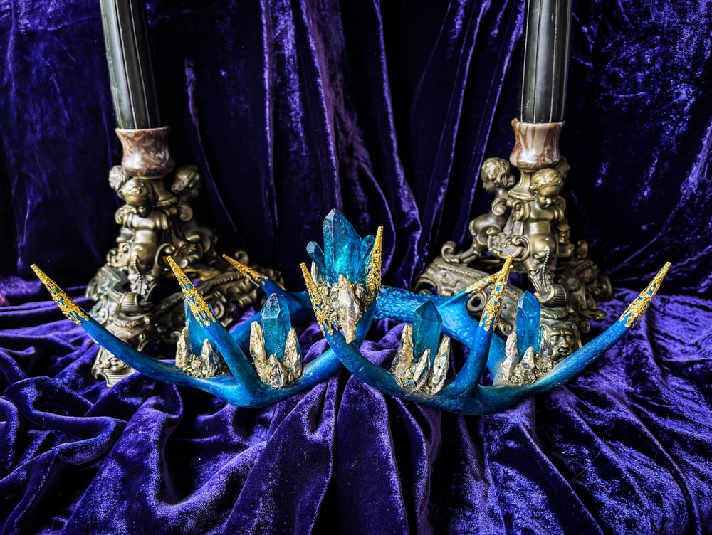 Image of Blue Quartz & Gold Ombré Antler Crown