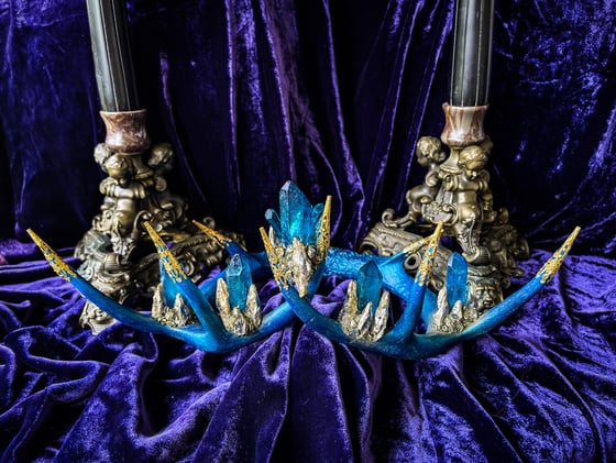 Image of Blue Quartz & Gold Ombré Antler Crown