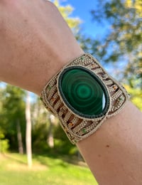Image 1 of Malachite Macrame Cuff Bracelet