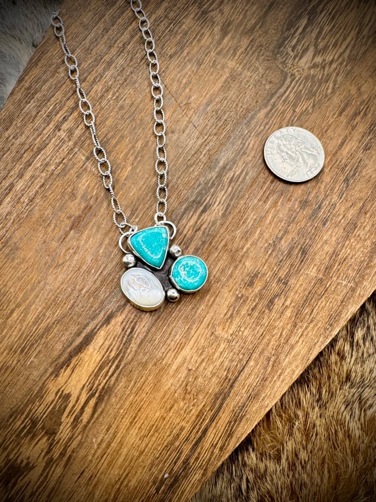 Image of White Water Turquoise & Mother of Pearl cluster Necklace