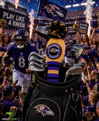 Image 2 of Baltimore Ravens Custom GOLF Club Cover Handknit gold purple NFL Football fan gift