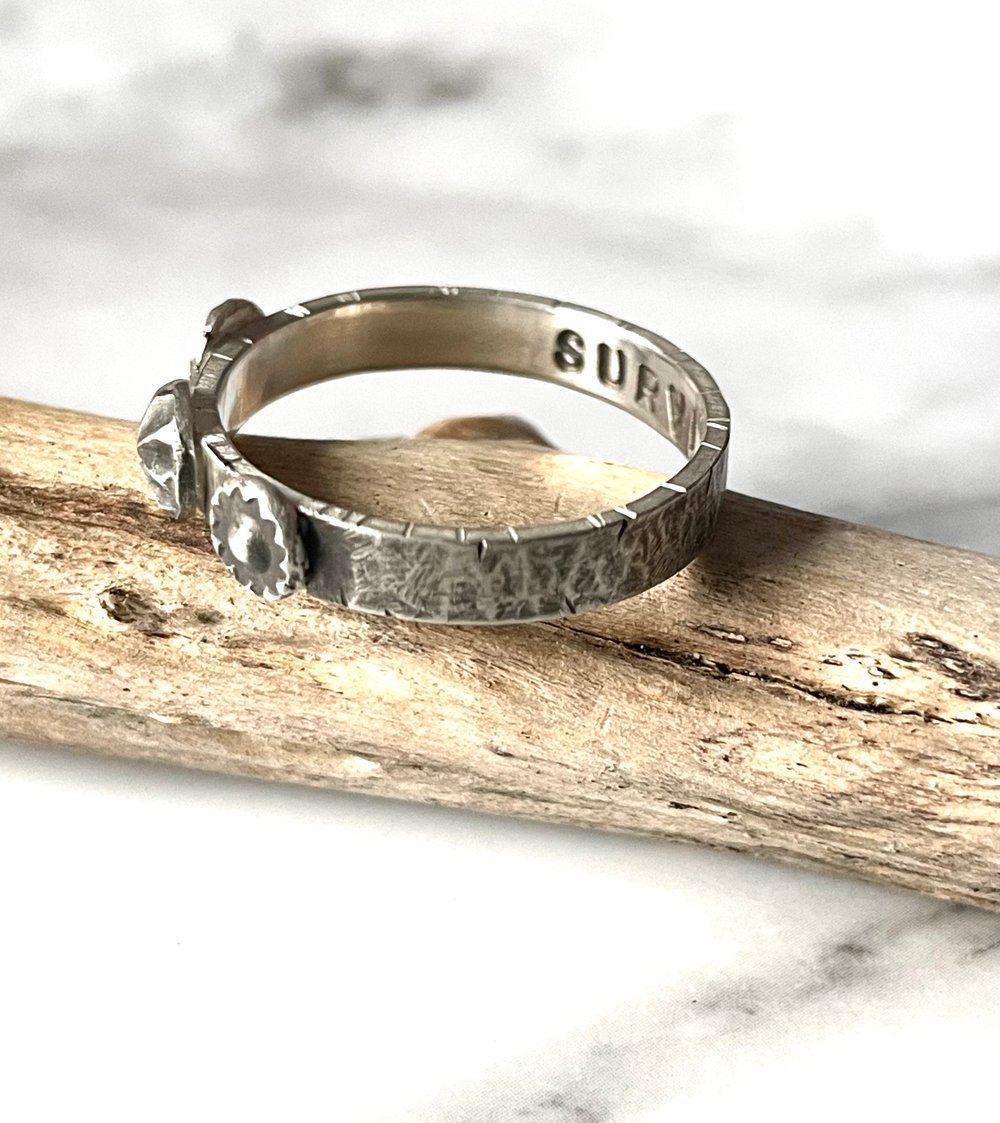 Handmade Sterling Silver Survivor Ring Matt Distressed Finish 925