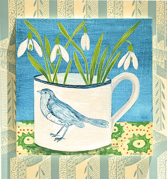 Image of Robin cup and snowdrops 