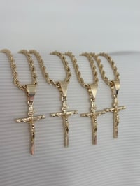 Image 2 of 14k EP Gold Plated Cross With Rope Chain 