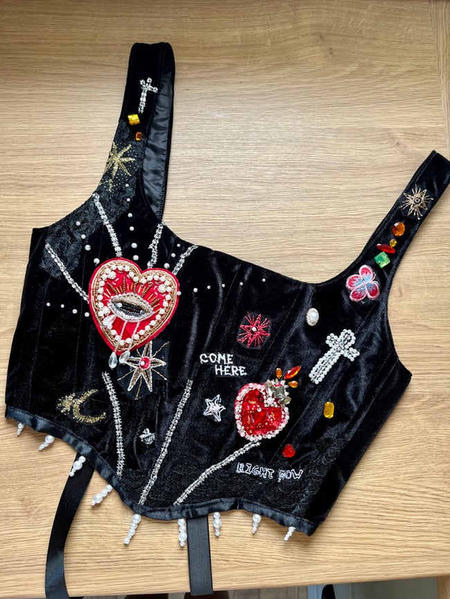 Handmade Heavy Embellished Heart Velvet Corset