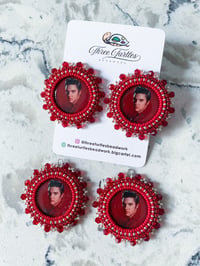 Image 1 of Red & Silver Elvis Earrings (Dangly White or Studs)