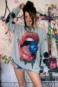 Image 3 of ‘FEELING BLUE NEVER TASTED SO GOOD’ HAND PAINTED LONG SLEEVE T-SHIRT LARGE