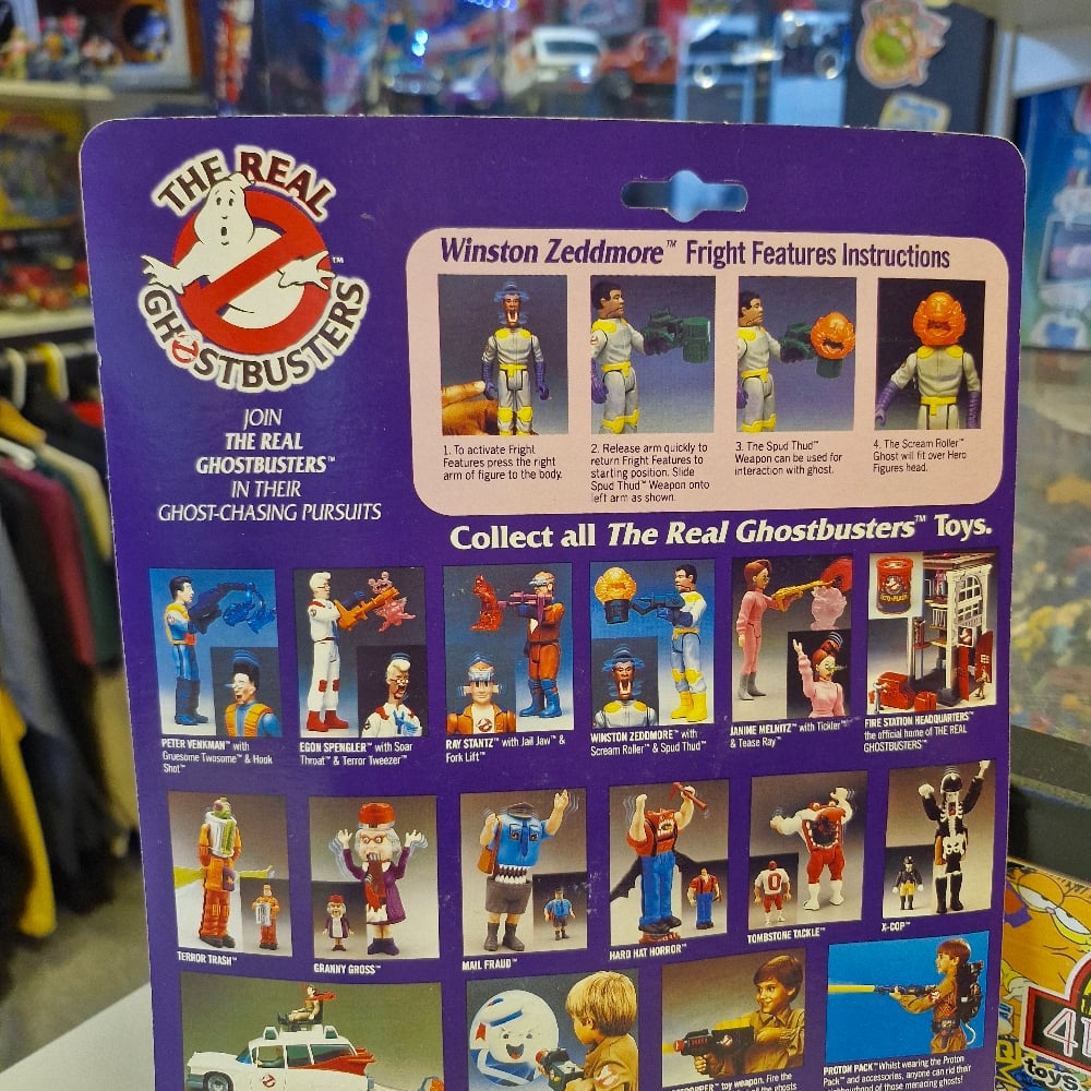 Image of Kenner The Real Ghostbusters Fright Features Winston Zeddemore & Scream Roller Ghost (Carded)