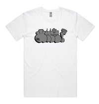 Chrome and black whiz on white shirt 