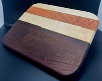 Image 1 of “Bar Board” Cutting Bloc #2 Walnut, Curly Maple, and Bloodwood with Green Veneer