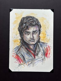 Image 2 of Steve the Hair Harrington 5x8 Original Color Pencil, Ink And Watercolor Plus Dice and Dice Bag