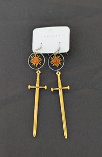 Golden Sun & Sword Dangle Earrings 