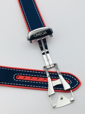 Image of 20mm-22mm blue/red Nylon silicone Rubber Watch Strap Band,Omega seamaster Planet Ocean.