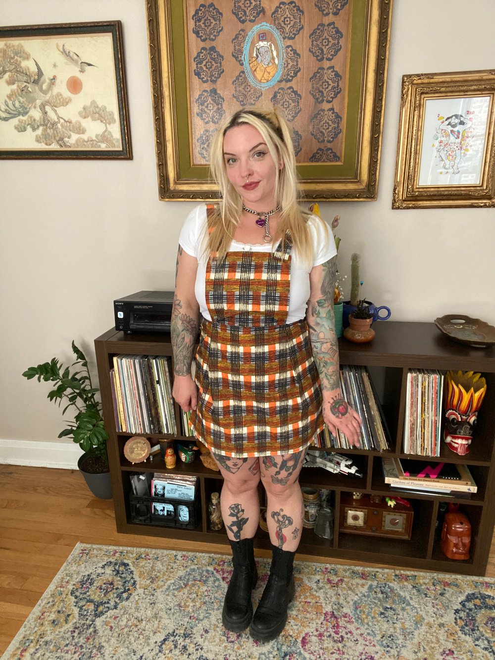 Image of Plaid overall skirt (70’s vintage fabric)