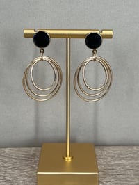 Image 1 of Triple circle black and gold tone drop earrings 