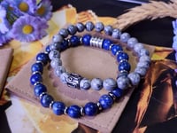 Image 1 of Lapis Lazuli & Map Jasper 2pc  Stacked Bracelet Set Men Stretch Bracelet