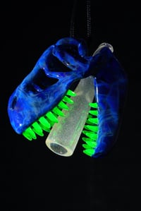Image 2 of Turquesa T-Rex skull pendant with uv teeth & crushed opal/uv J-holder.