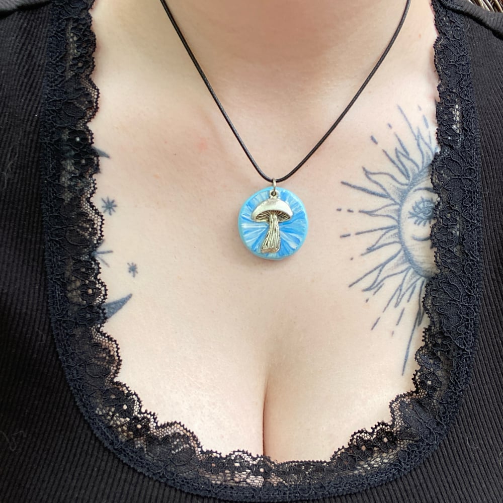 Image of light blue mushroom necklace 