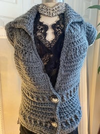 Image 4 of Chunky High Collar Lacy Crochet Sweater Vest