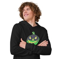 Image 9 of Long Sleeve Hoodie Tee (Adult M/F) - Vintage Jack O Lantern Green-BLK