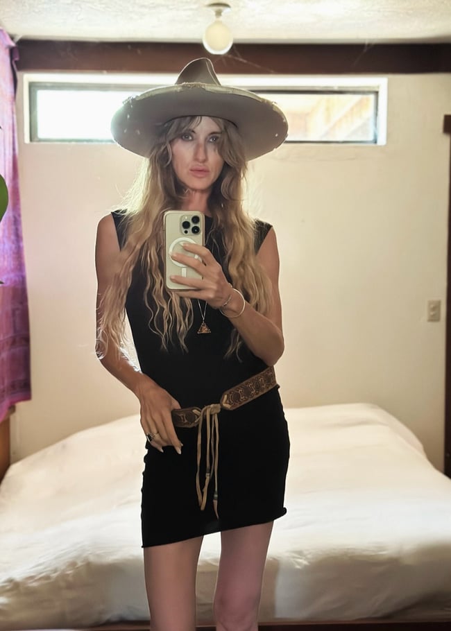 70s tooled leather tie belt with beads 