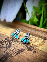 Image 3 of Checkered turquoise Post Earrings