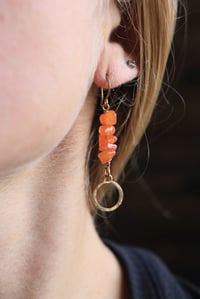 Image 2 of Orange Calcite x Brass Hoop Earrings