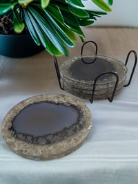 Image 3 of Set of 4 Agate & Grey Moonstone Crystal Resin Coasters With Holder 'The Protection'