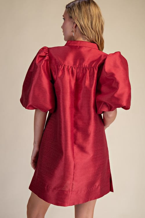 Image of RED PUFF SLEEVE DRESS 